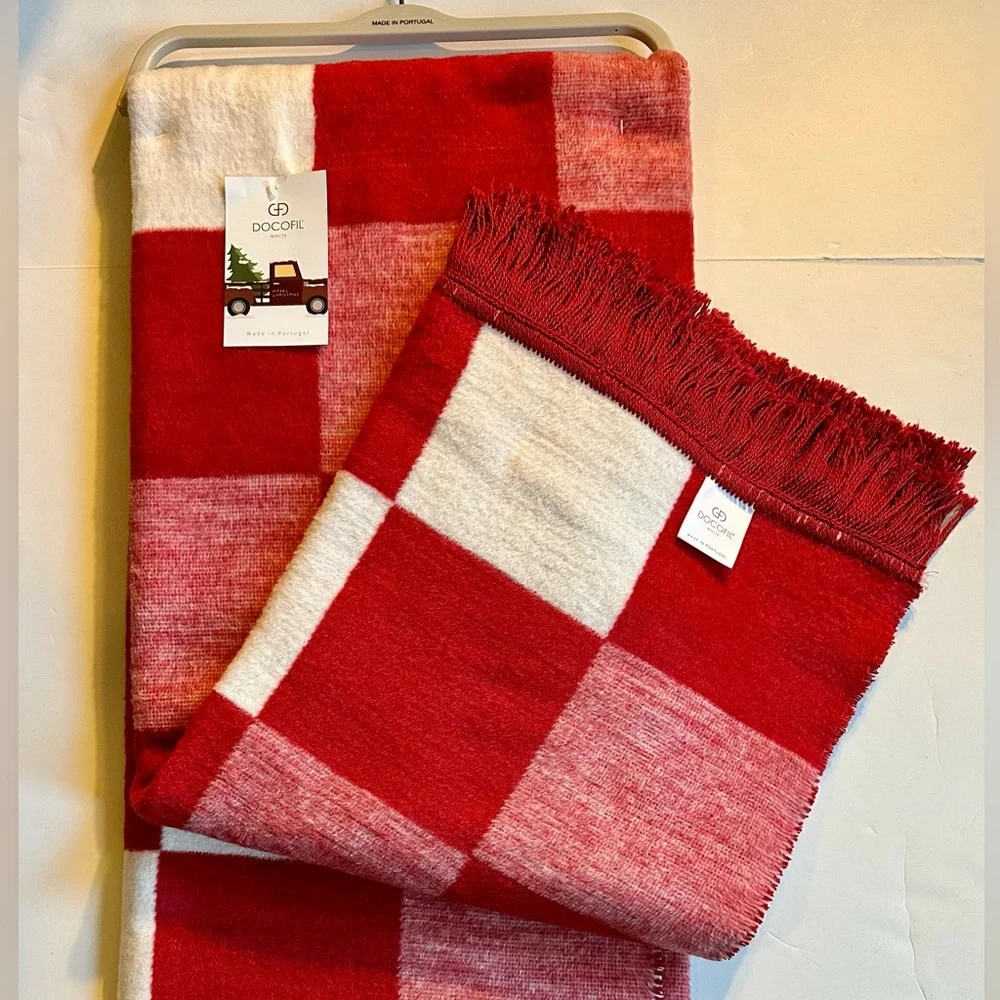 🎁Docofil White Throw Blanket - Red & White Check